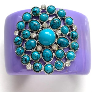 Lucite Rhinestone Cuff, Purple Turquoise Cuff, Fun and Fabulous, Small Wrist, Vintage Lucite Jewelry, Gift for Her