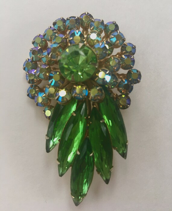 Judy Lee Brooch Pendant, Rhinestone Brooch, Emer