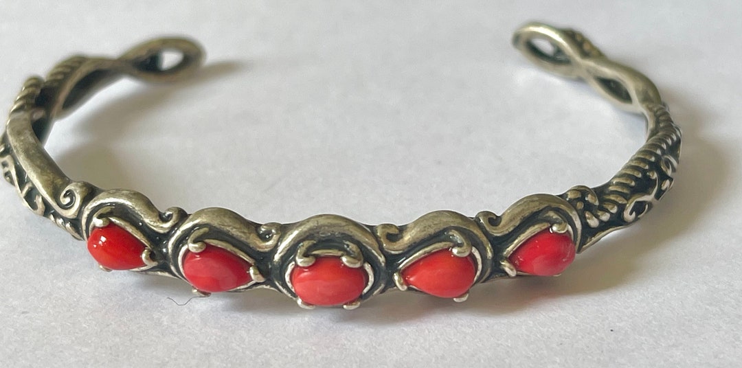 Carolyn Pollack Relios Coral Cuff Bracelet Sterling Silver - Etsy