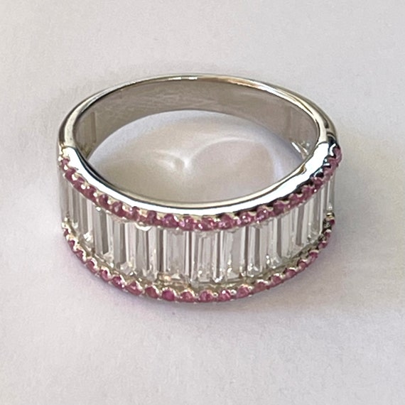 Sterling CZ Ring, Clear Baguette with Round Pink … - image 9