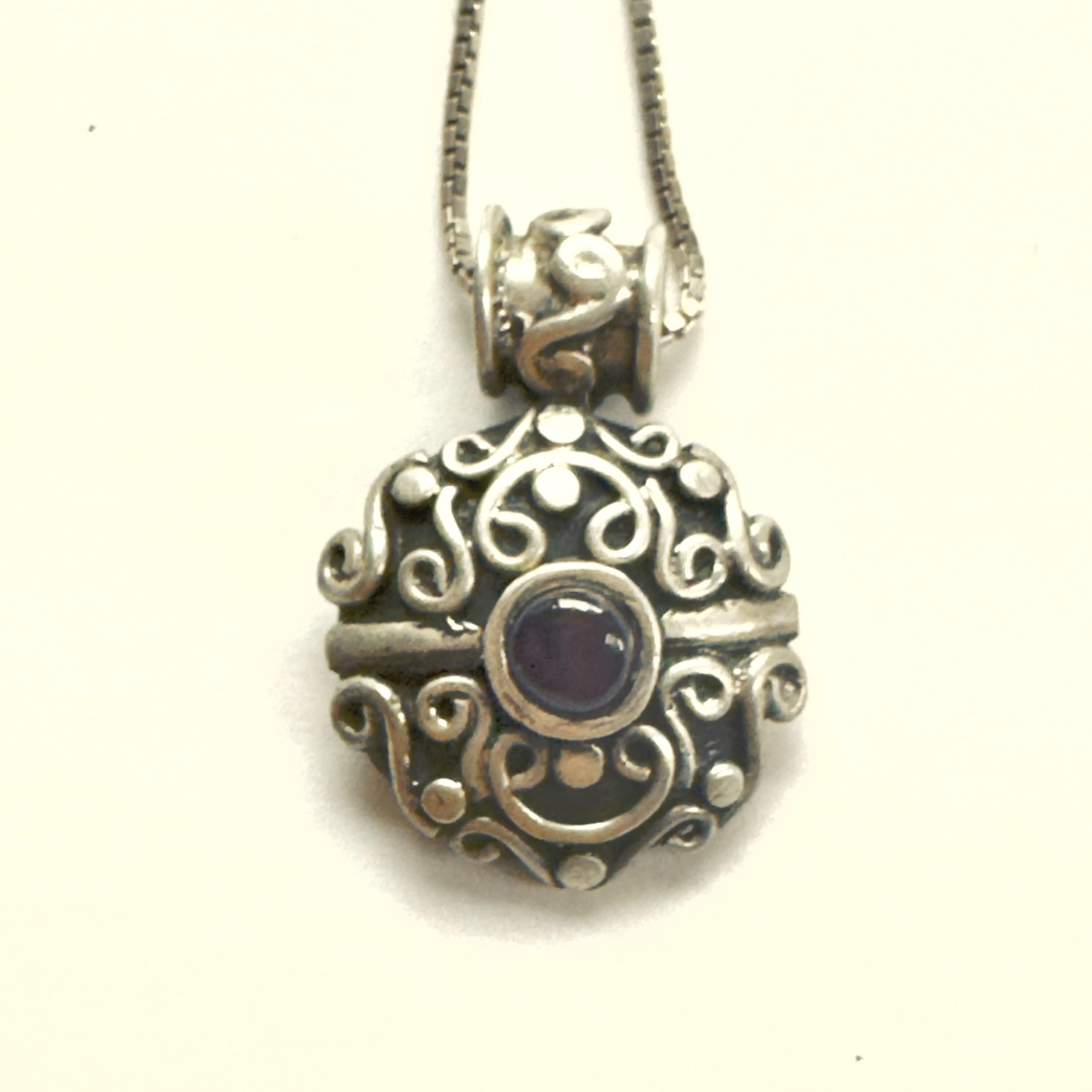 Vintage Bali Style Pendant Necklace, Sterling Silver, Garnet, 19 Inch ...