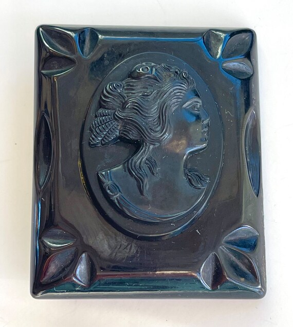 Carved Bakelite Cameo Brooch, Vintage Chocolate B… - image 7