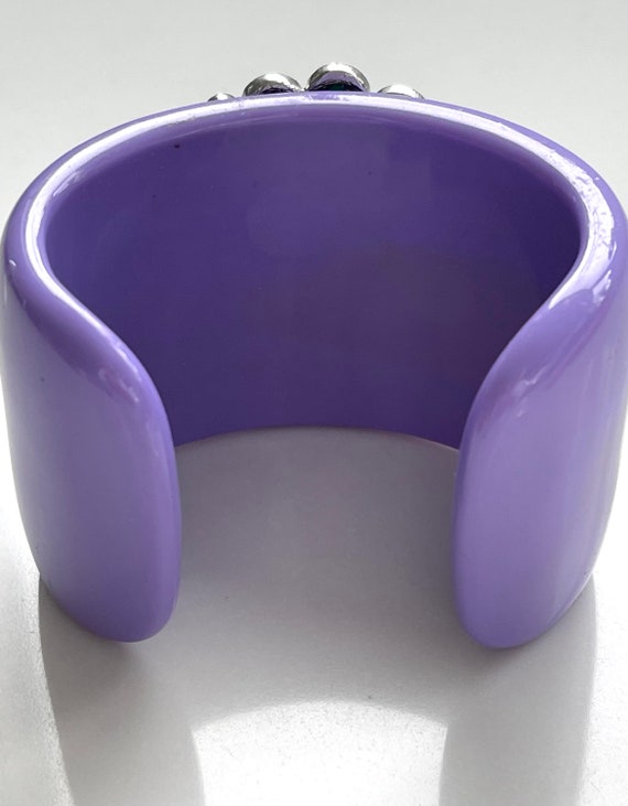 Lucite Rhinestone Cuff, Purple Turquoise Cuff, Fu… - image 4