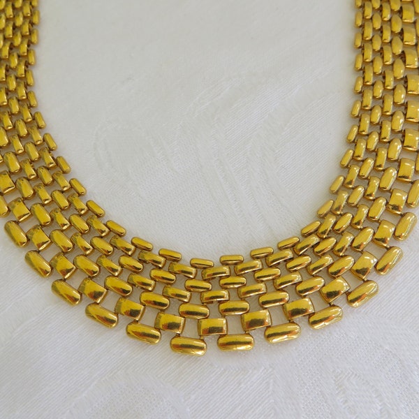 Vintage Napier Panther Link Necklace, Gold Cleopatra Style, Chain Link Choker Necklace