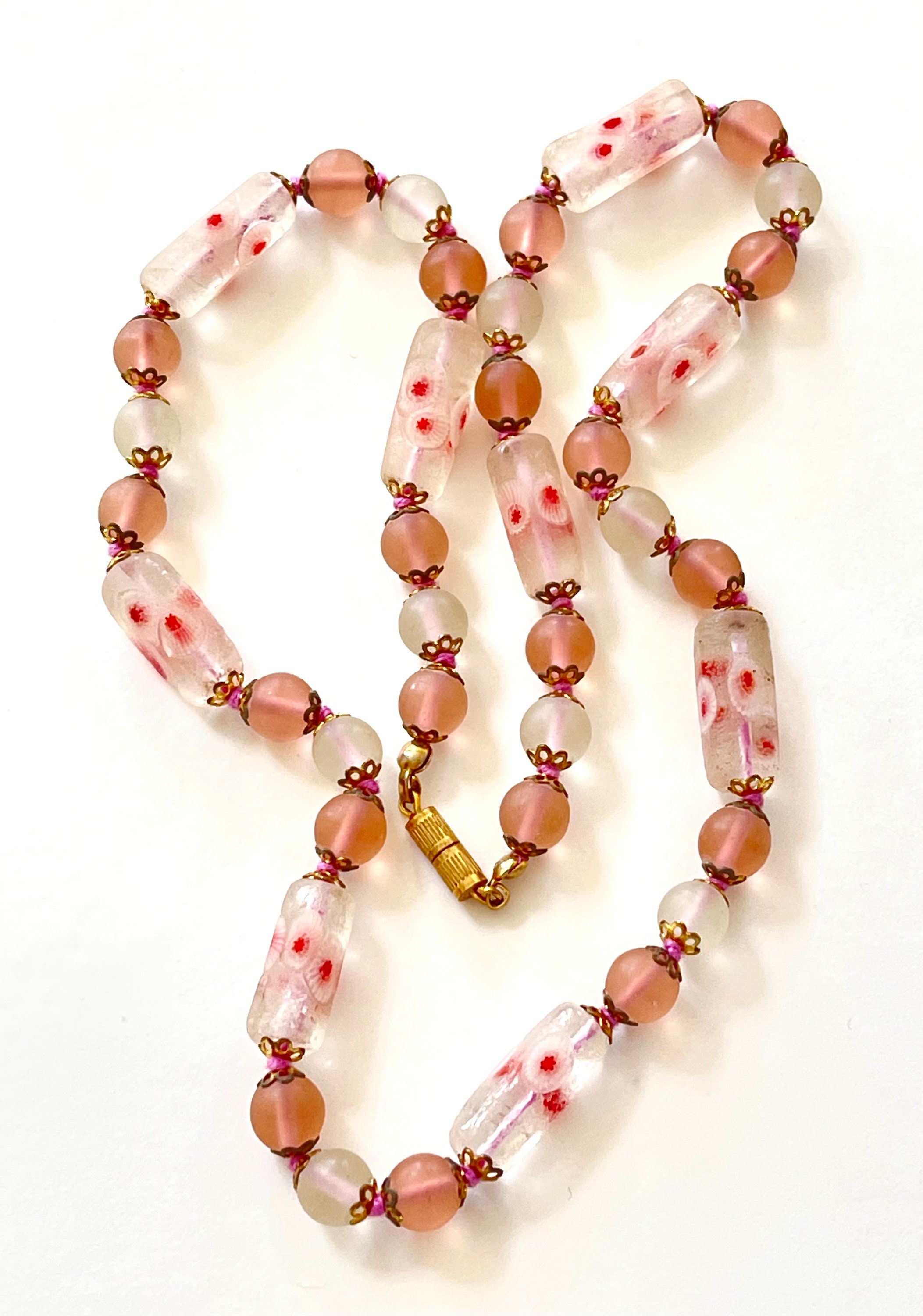 Vintage Murano Bead Necklace Pink Glass Millefiori Etsy