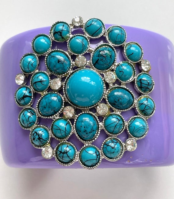 Lucite Rhinestone Cuff, Purple Turquoise Cuff, Fu… - image 8