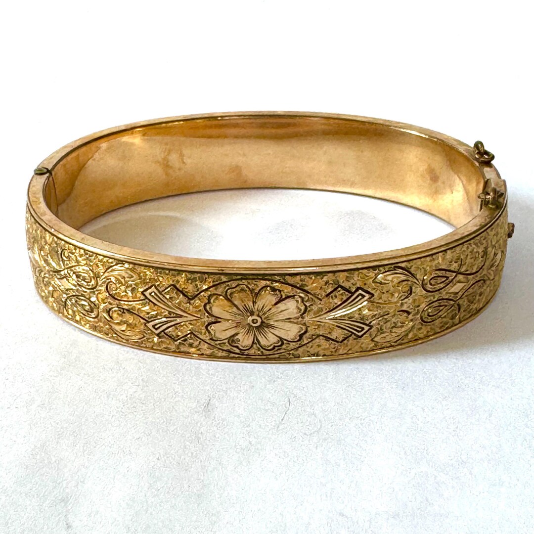 Art Nouveau Gold Filled Bangle Bracelet, Antique Bangle, Signed