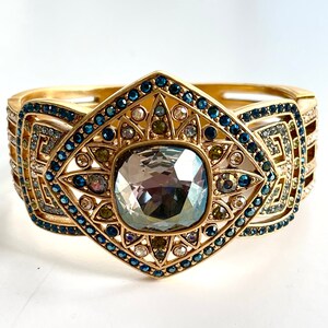 Judith Lieber Art Deco Bracelet, Jeweled Crystal Clamper Bangle, Couture Bracelet, Vintage Designer Jewelry, Gift for Her image 7