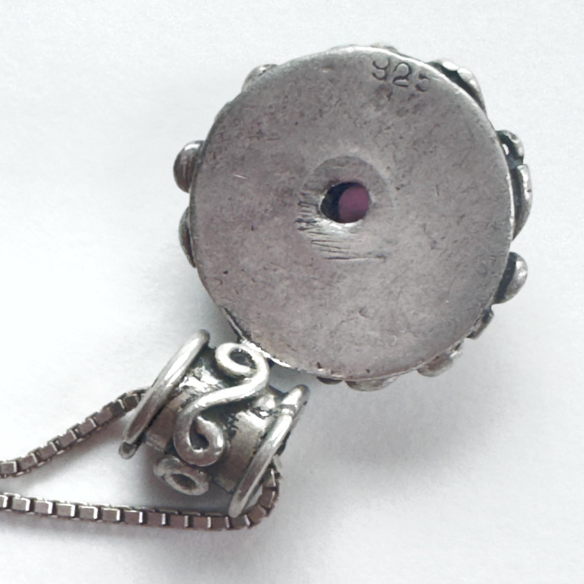 Vintage Bali Style Pendant Necklace, Sterling Silver, Garnet, 19 Inch ...