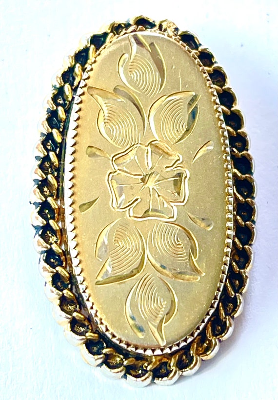 Antique Gold Filled Brooch, Art Nouveau Etched Flo