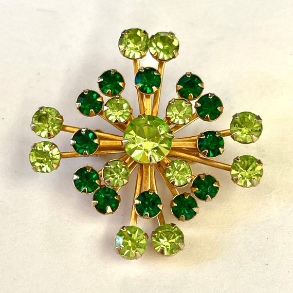 Rhinestone Maltese Cross Brooch, Green Rhinestone… - image 6