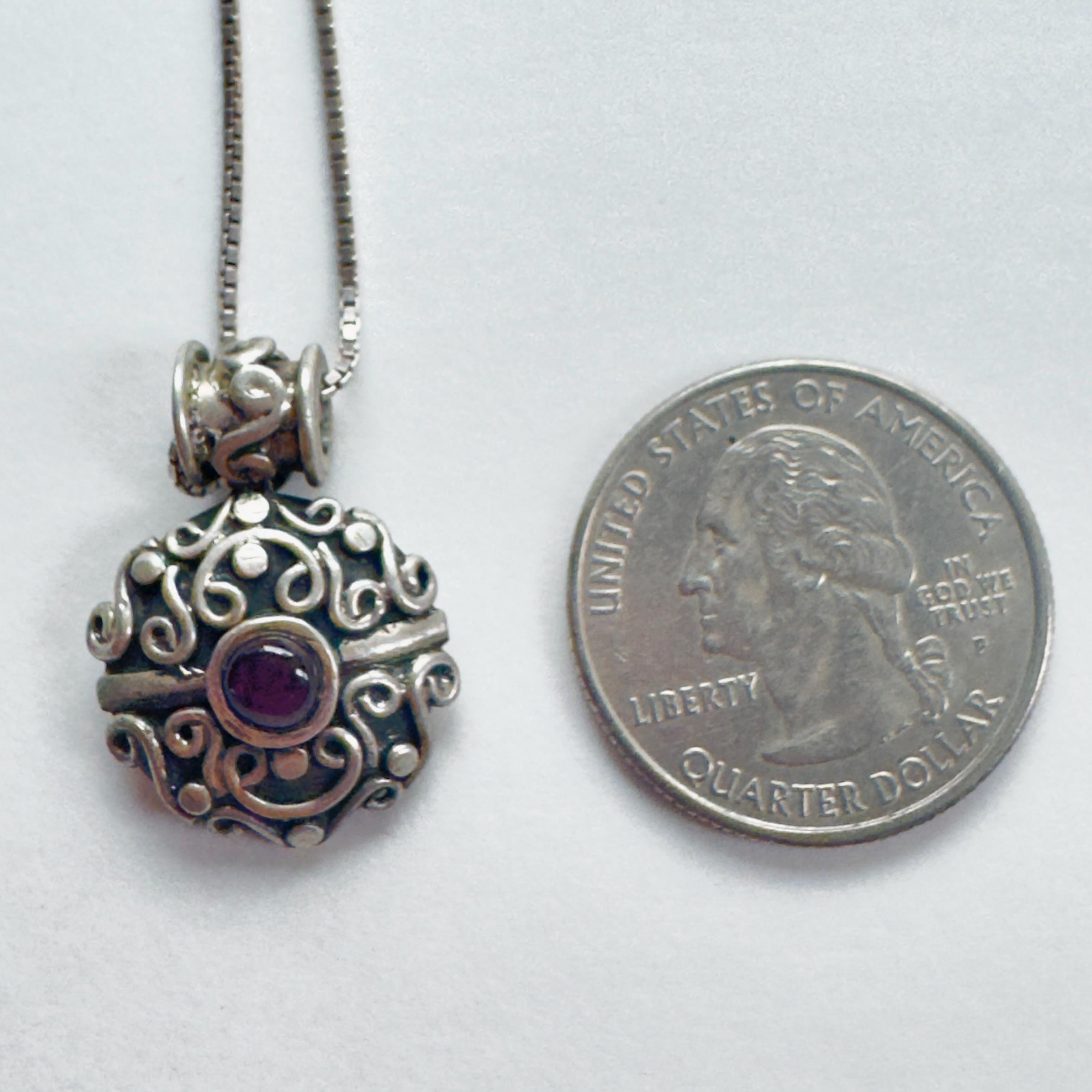 Vintage Bali Style Pendant Necklace, Sterling Silver, Garnet, 19 Inch ...