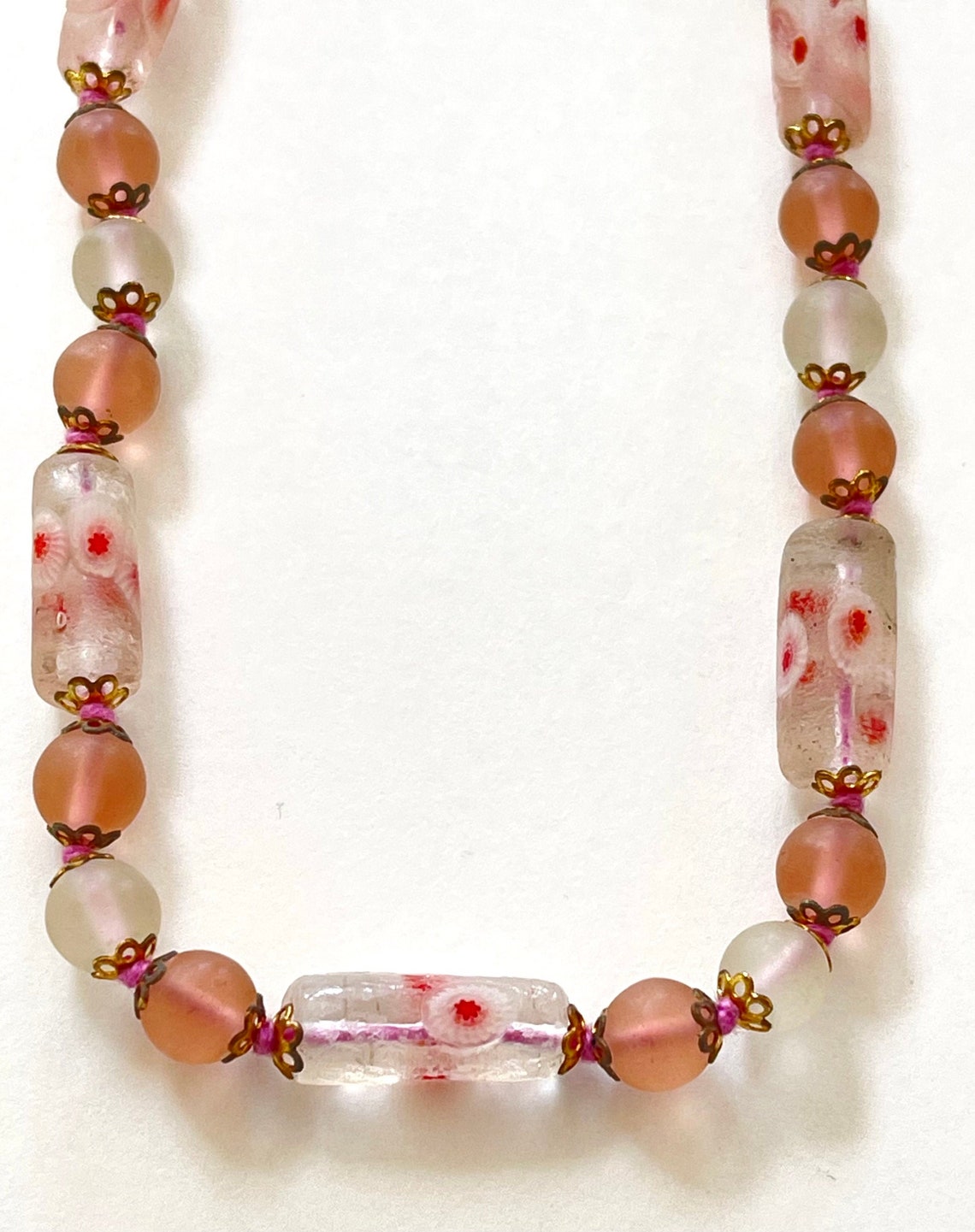 Vintage Murano Bead Necklace Pink Glass Millefiori Etsy