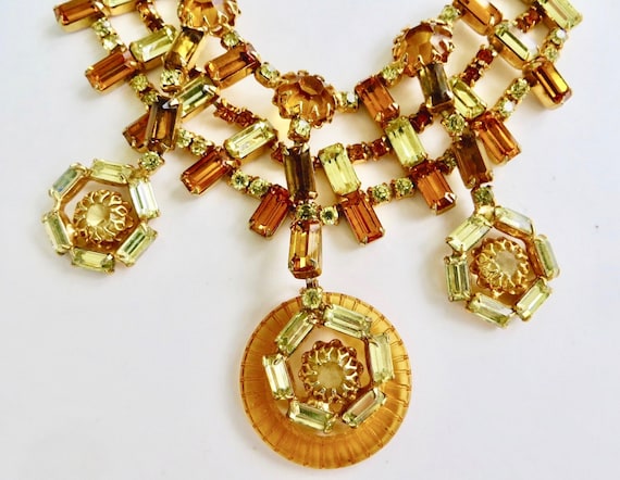 Vintage Layered Rhinestone Necklace, VinAmber Rhin