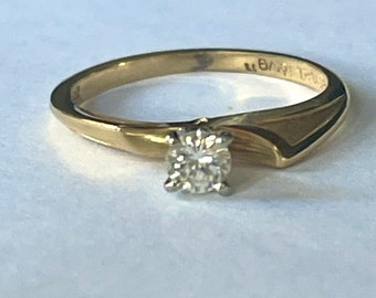 Vintage 18K Solitaire Diamond Ring, High Setting, Dainty Diamond Ring, Size 4.5 Ring, Estate Jewelry, Engagement Ring, Promise Ring