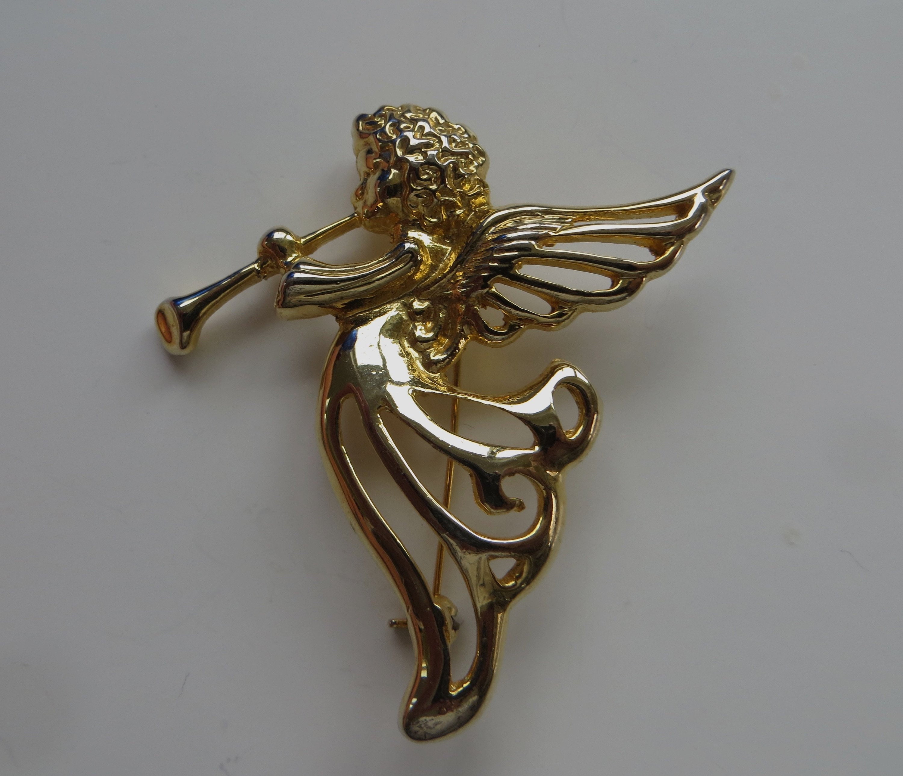 Vintage Angel Brooch Signed SFJ Angel Pin Guardian Angel Etsy