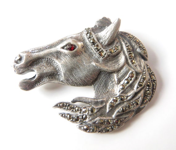 Sterling Equestrian Horse Brooch, Marcasite Horse