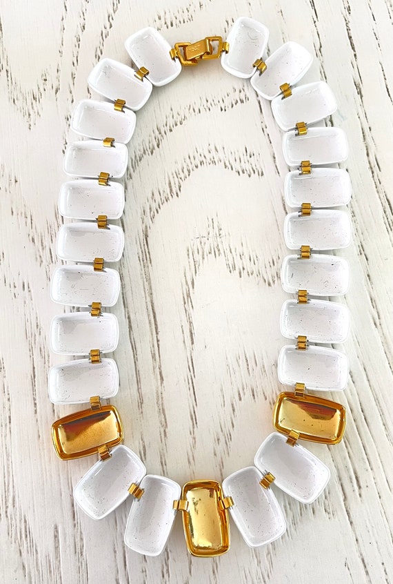 Napier Choker Necklace, Gold Plate White Enamel, … - image 4