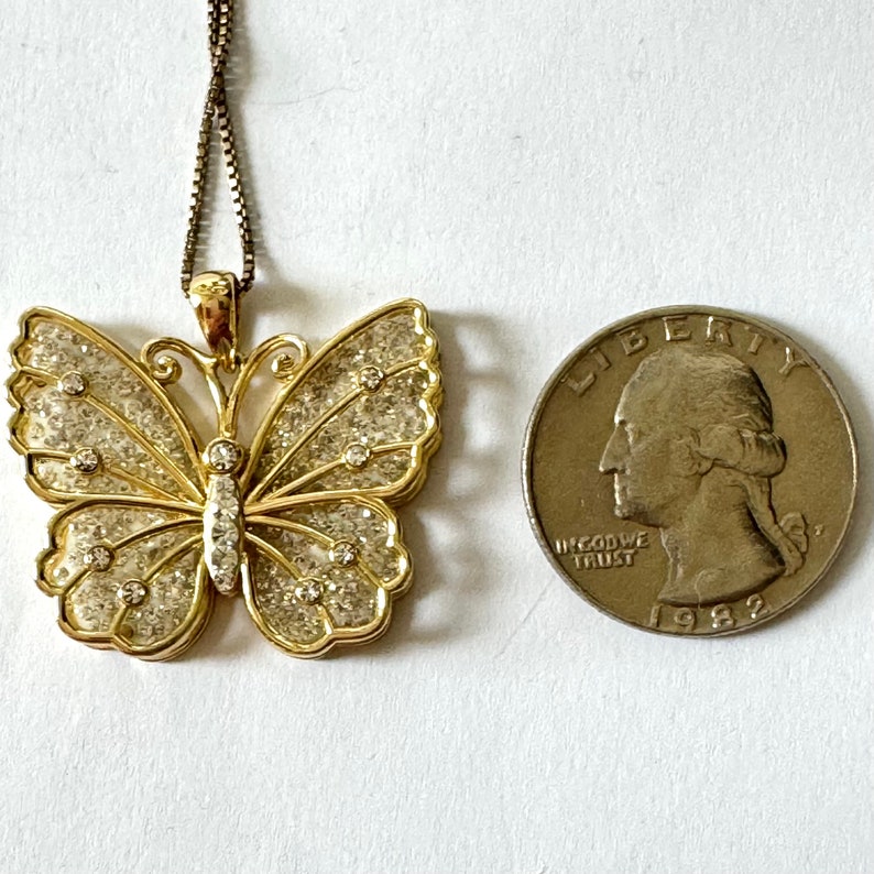 Jacmel Mauritus JCM Butterfly Pendant Necklace, Gold Over Sterling Crytal Butterfly Necklace, 18 Inch Chain, Vintage Butterfly Jewelry Gift image 7