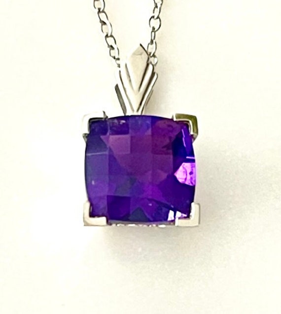 Effy 14K Amethyst Pendant Necklace Checkerboard Faceted Amethyst 18 Inch 14K White Gold Necklace Estate Jewelry February Birthstone Etsy Canada