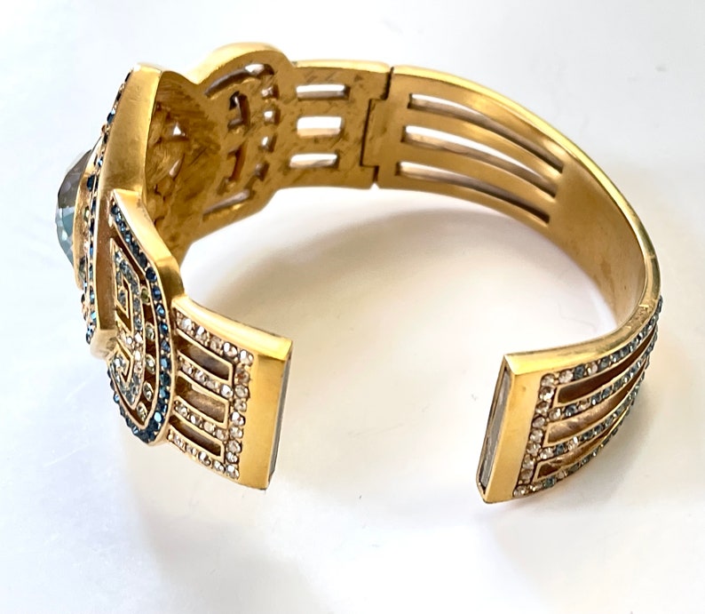 Judith Lieber Art Deco Bracelet, Jeweled Crystal Clamper Bangle, Couture Bracelet, Vintage Designer Jewelry, Gift for Her image 4