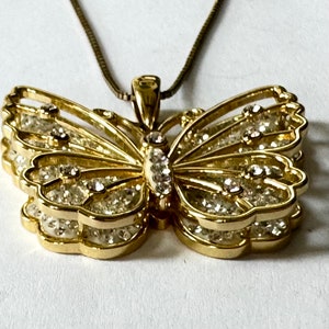 Jacmel Mauritus JCM Butterfly Pendant Necklace, Gold Over Sterling Crytal Butterfly Necklace, 18 Inch Chain, Vintage Butterfly Jewelry Gift image 2
