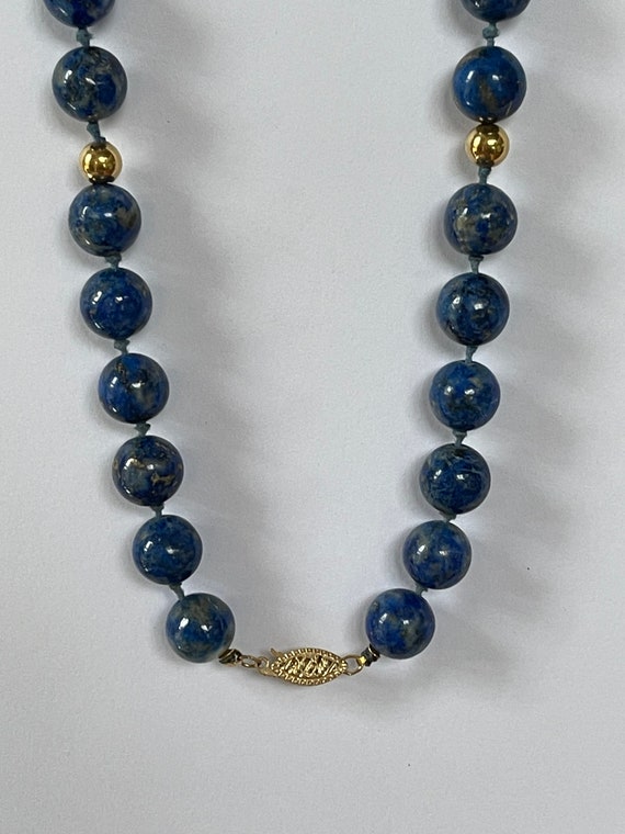 14K Lapis Necklace, Hand Knotted Lapis 14K Beads,… - image 5