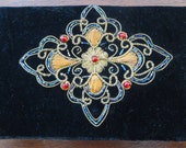Vintage Clutch Purse Velvet Bead Sequin Maltese Cross French Style