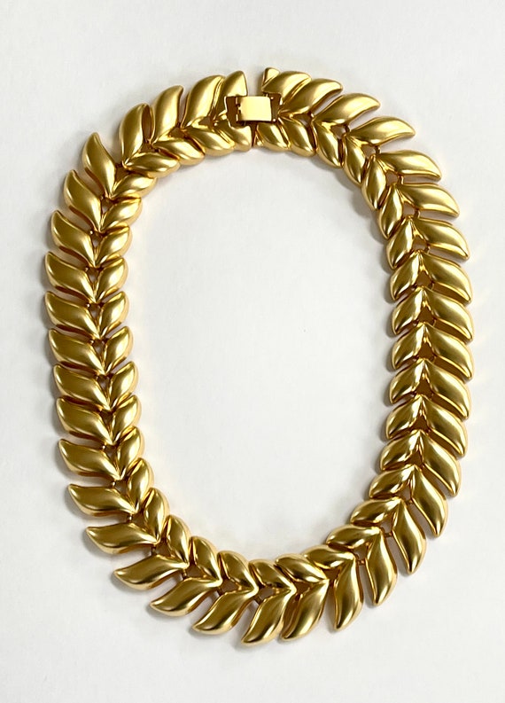 Vintage Leaf Link Choker Necklace Matte Gold Leaf Links Etsy Ireland