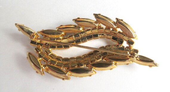 Vintage Rhinestone Brooch, Cognac Navettes and Gr… - image 3