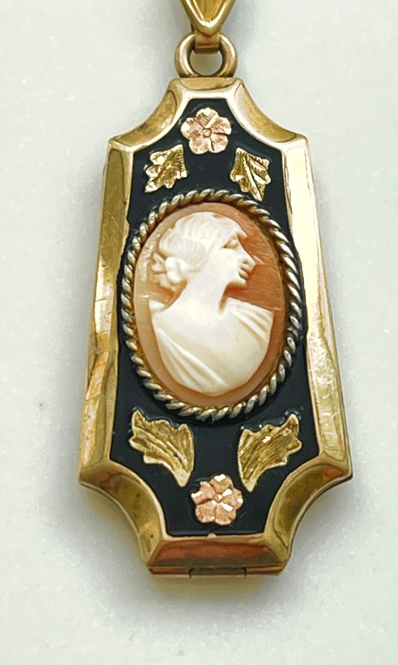Antique Cameo Locket Pendant Necklace, Gold Filled
