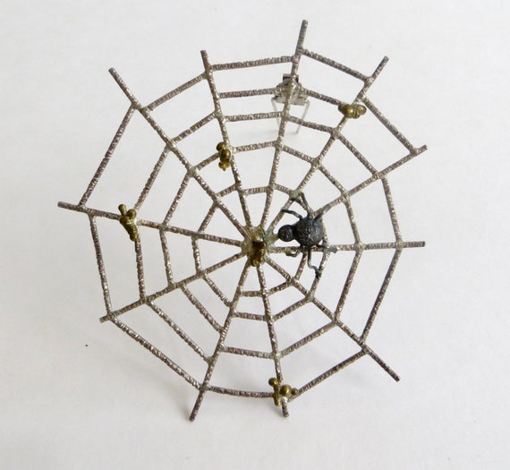Vintage 950 Silver Spider and Web Dress Clip, Spid