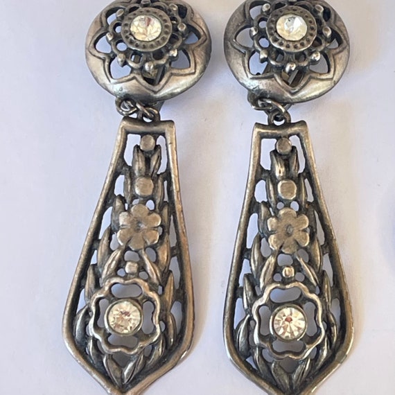 Vintage Glamour Girl Earrings, Silver Rhinestone F