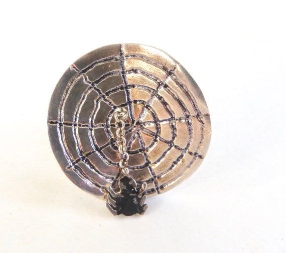 Sterling Spider Ring, Spider on Spider Web, Size 7