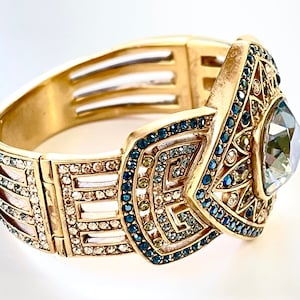 Judith Lieber Art Deco Bracelet, Jeweled Crystal Clamper Bangle, Couture Bracelet, Vintage Designer Jewelry, Gift for Her image 9