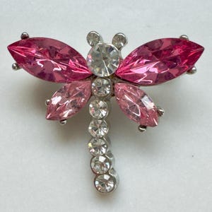 Rhinestone Butterfly Brooch, Pink Clear Rhinestone,  Butterfly Pin, Bug Brooch, Vintage Insect Jewelry