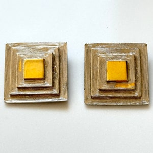 Les Bernard Art Deco Clip Earrings, Textured Silver, Gold, Vintage Clip On Earrings, AS IS