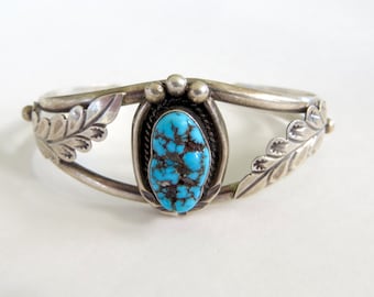 Navajo Sterling Turquoise Cuff, Morenci Turquoise, Native American Bracelet, Vintage Navajo Jewelry