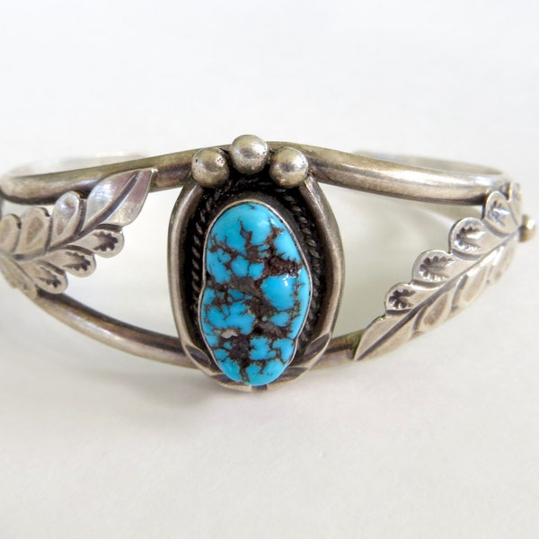 Navajo Sterling Turquoise Cuff, Morenci Turquoise, Native American Bracelet, Vintage Navajo Jewelry