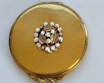 Volupte Art Deco Compact, Rhinestone Compact, Powder Compact, Vanity Purse Mirror,  Bridal Compact, Old Hollywood Glamour FOR REPAIR