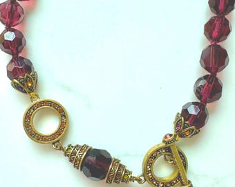 Vintage Heidi Daus Amethyst Crystal Rhinestone Toggle Necklace, 24 Inch