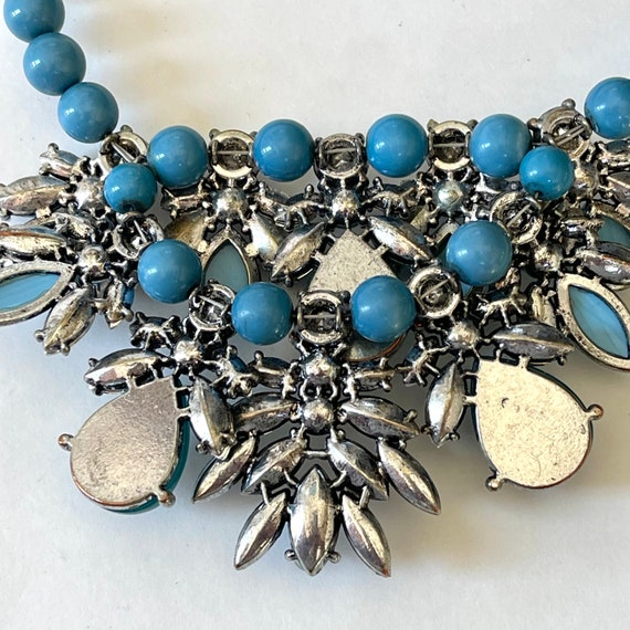 Vintage Lucite Rhinestone Bib Necklace, Turquoise… - image 7