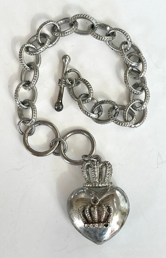 Locket Crown Charm Bracelet Vintage Cookie Lee Silver Tone, Clear