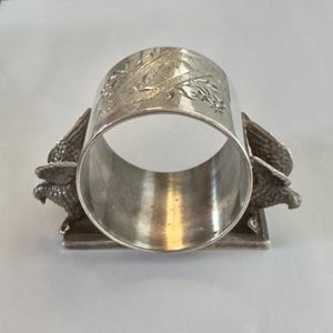 Antique Art Nouveau Napkin Ring, Meriden Silver Figural Birds with Napkin Holder, Monogram Annie, Antique Napkin Rings
