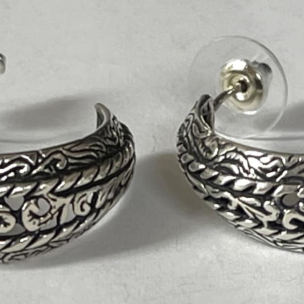 Carolyn Pollack Sterling Hoop Earrings, Relios Collection, Openwork Semicircle Hoops, Pierced Earrings, Southwest Earrings, Gift for Her