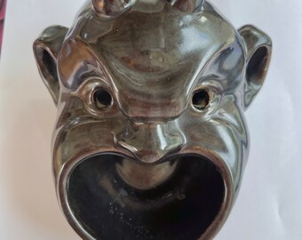 Vintage Rookwood Pottery Black Satyr Devil Head Ashtray, Satanic Devil Figure Pottery, Rare 2457, Gothic Gift