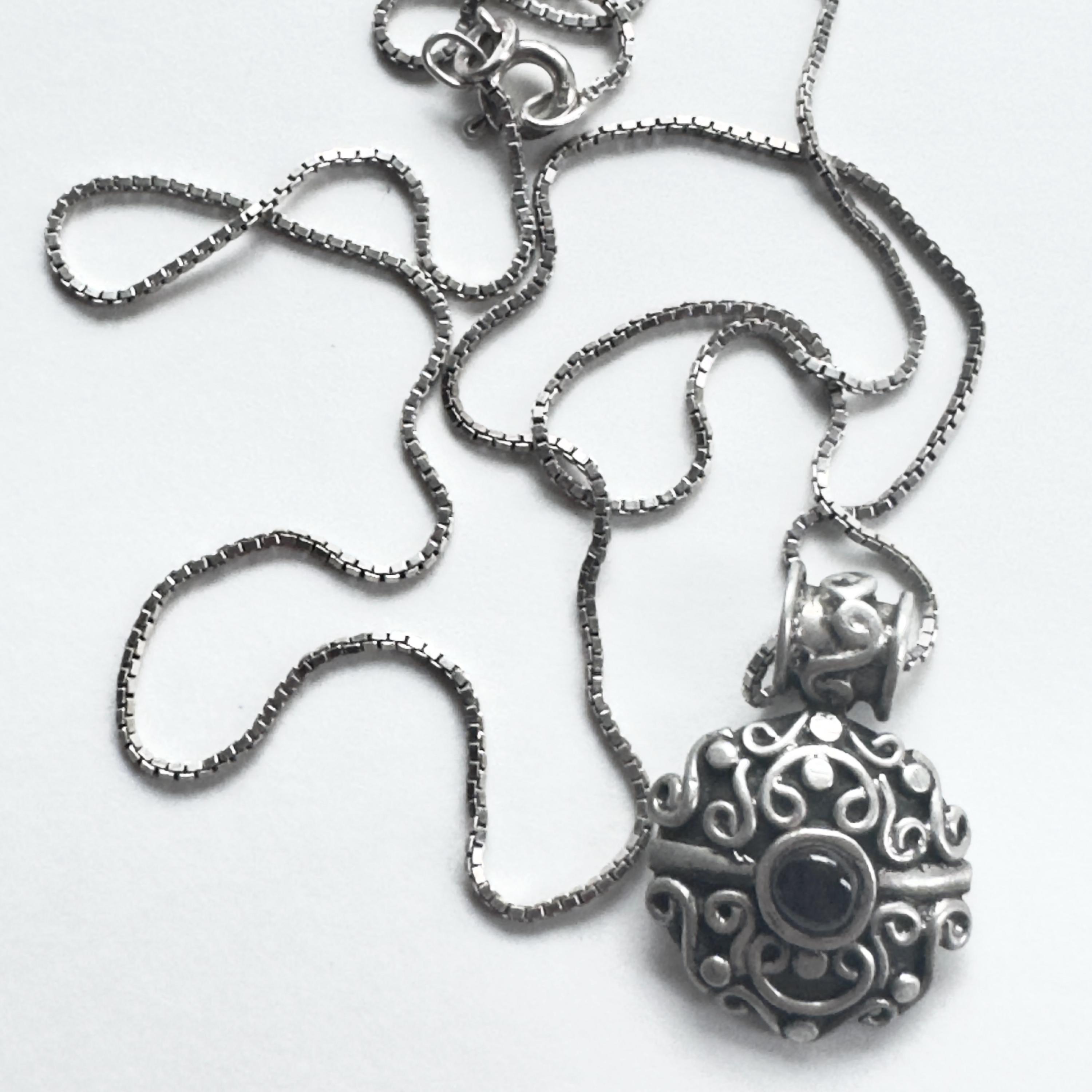 Vintage Bali Style Pendant Necklace, Sterling Silver, Garnet, 19 Inch ...