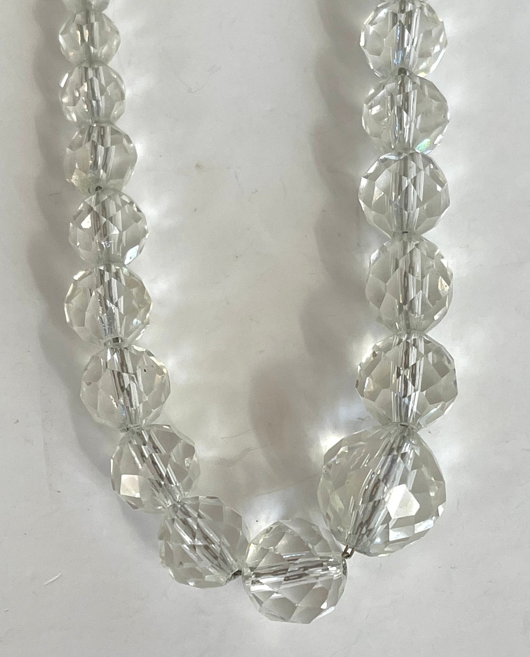 Antique Art Deco Crystal Necklace, 1920s Single Strand Crystal, Clear