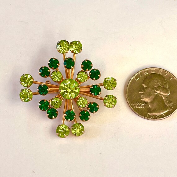 Rhinestone Maltese Cross Brooch, Green Rhinestone… - image 4