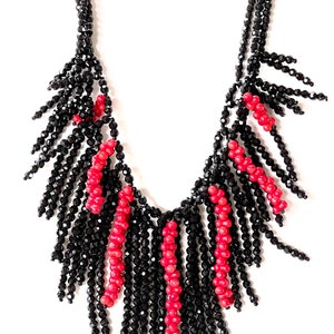 Coral & Glass Bead Bib Necklace, Drippy Boho Beaded Necklace, Southwest Style, Statement Necklace,  Art Glass Jewelry, Boho Gift for Her
